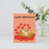 Gelukkige Verjaardagskaart met liefdesharten en ee Briefkaart (Staand voorkant)