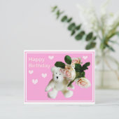 Gelukkige Verjaardagskaart Teddybeer en roze roos Briefkaart (Staand voorkant)