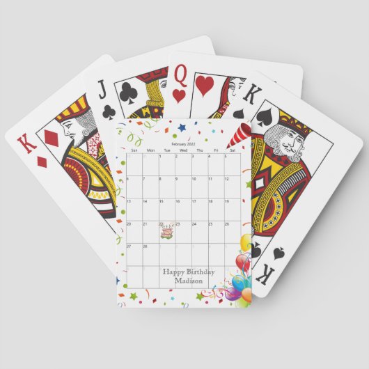 Gelukkige Verjaardagskalender Februari2022 Speelka Pokerkaarten (Achterkant)