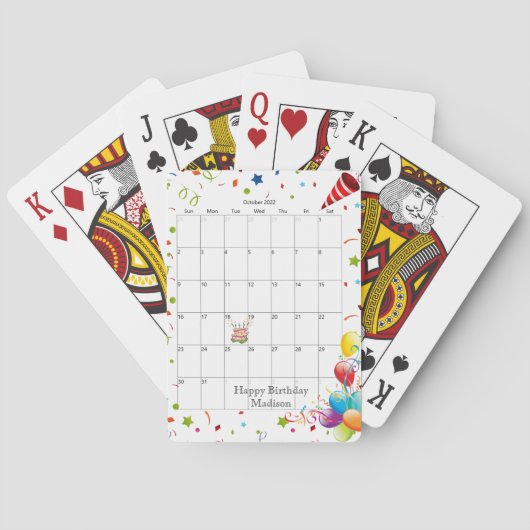 Gelukkige Verjaardagskalender Oktober 2022 Pokerkaarten (Achterkant)