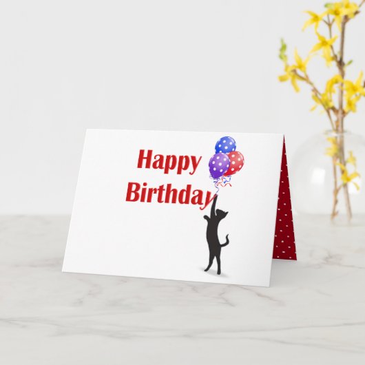 Gelukkige Verjaardagskat en ballonnen Kaart (Gele Bloem)