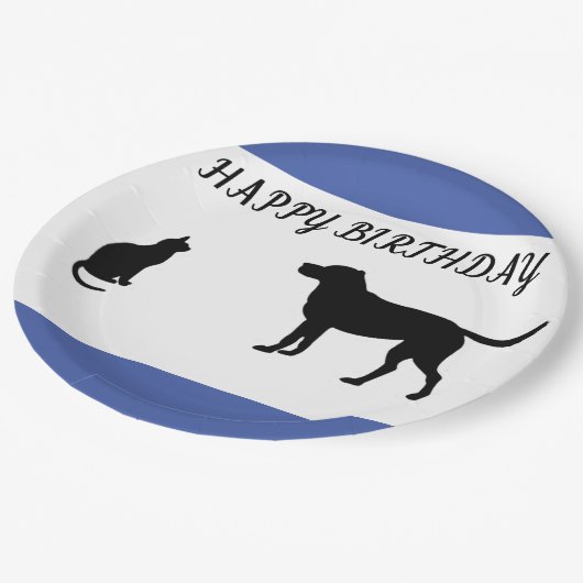 Gelukkige verjaardagskat en hondenpartij borden papieren bordje (Gekanteld)