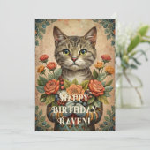 Gelukkige verjaardagskat  feestdagenkaart (Staand voorkant)