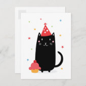 Gelukkige verjaardagskat met cupcake en party pet uitnodiging briefkaart (Voorkant / Achterkant)