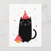 Gelukkige verjaardagskat met cupcake en party pet uitnodiging briefkaart (Voorkant)