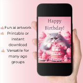 Gelukkige Verjaardagskat met Roze Taart Kaart