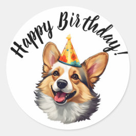 Gelukkige Verjaardagskegel Corgi Ronde Sticker