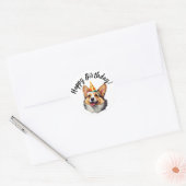 Gelukkige Verjaardagskegel Corgi Ronde Sticker (Envelop)