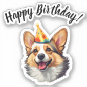 Gelukkige Verjaardagskegel Corgi Sticker (Voorkant)