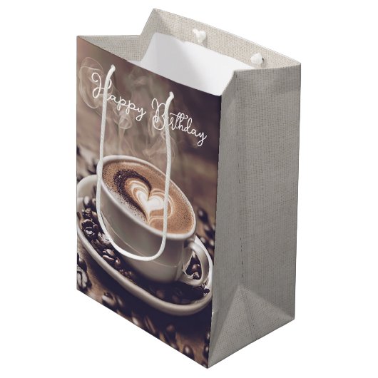 Gelukkige Verjaardagskoffie met Hart Medium Cadeauzakje (Voorkant Gekanteld)