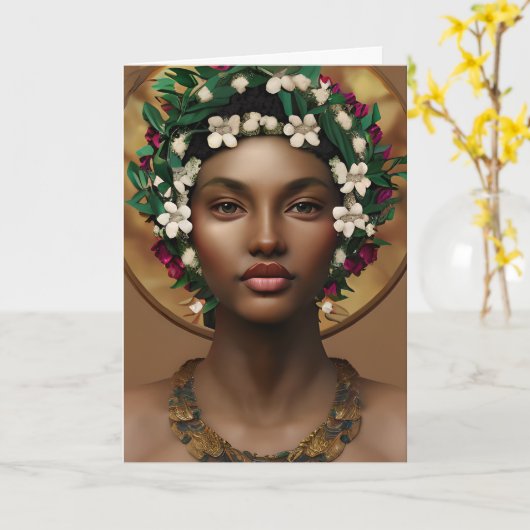 Gelukkige Verjaardagskoningin, mooie Afrikaans-Ame Kaart (Gele Bloem)