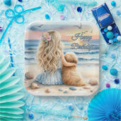 Gelukkige Verjaardagsmeisje met Puppy op het Stran Papieren Bordje (Feest)