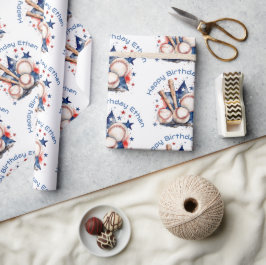 Gelukkige Verjaardagsnaam Blauwe Rode Vleermuis Ho Cadeaupapier