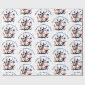 Gelukkige Verjaardagsnaam Blauwe Rode Vleermuis Ho Cadeaupapier (Vlak)