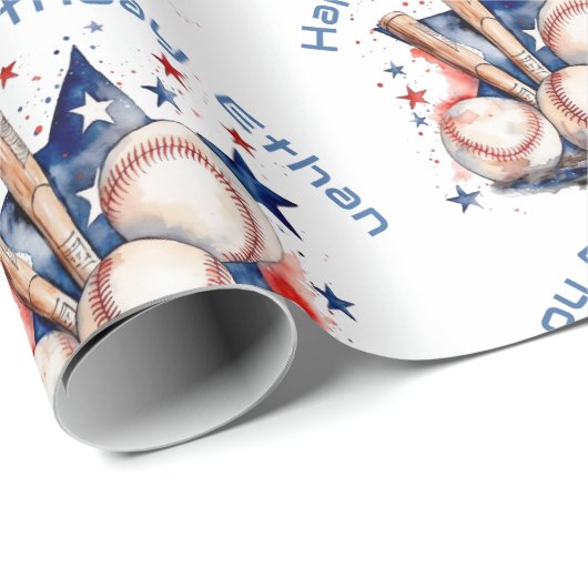 Gelukkige Verjaardagsnaam Blauwe Rode Vleermuis Ho Cadeaupapier (Rol Hoek)