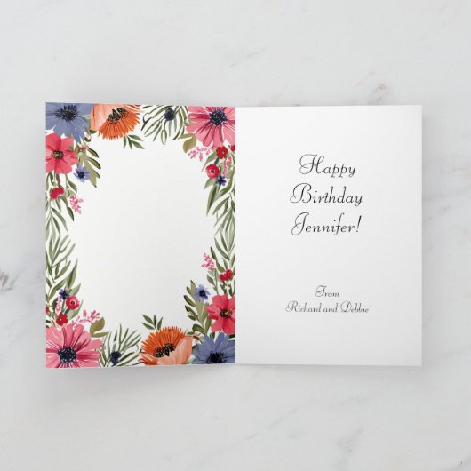 Gelukkige Verjaardagsnaam Zomerbloemen Poppies Flo Kaart (Binnen)