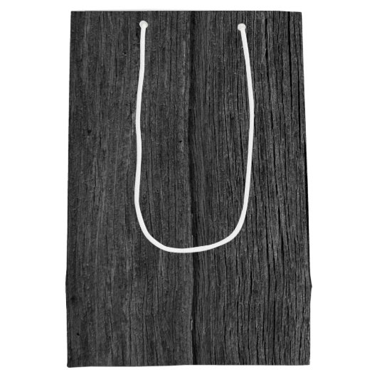 Gelukkige verjaardagsnota op grijs hout medium cadeauzakje (Achterkant)