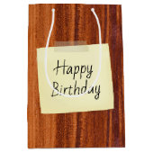 Gelukkige Verjaardagsnota op Hout Medium Cadeauzakje (Voorkant)