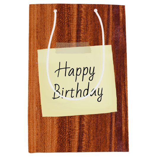 Gelukkige Verjaardagsnota op Hout Medium Cadeauzakje (Voorkant)