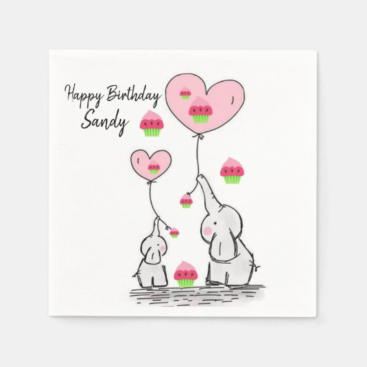 Gelukkige Verjaardagspapier servetten, olifant Servet (Voorkant)