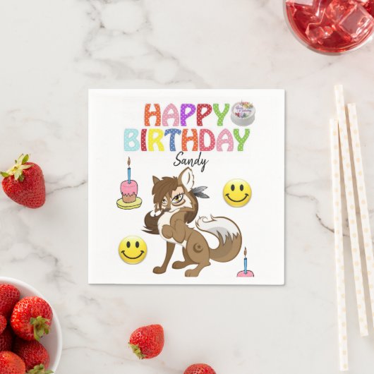 Gelukkige Verjaardagspapier servetten, Wolf Servet (Insitu)