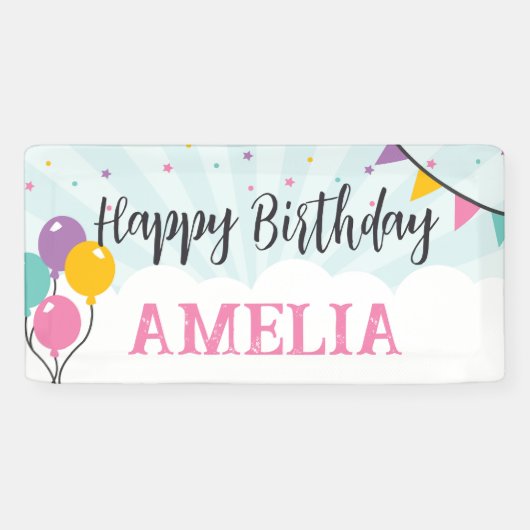 Gelukkige Verjaardagspartij Bannerteken met Ballon Spandoek (Horizontaal)