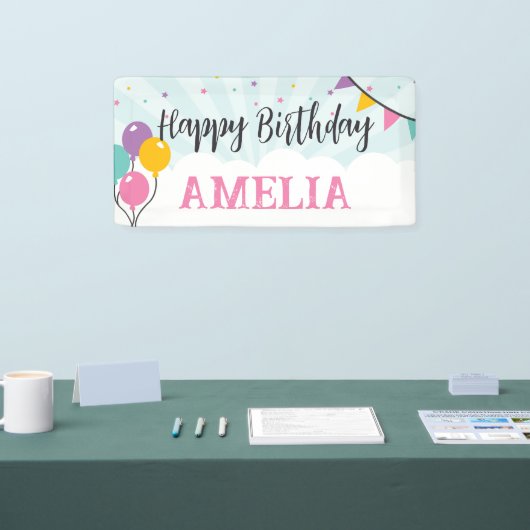 Gelukkige Verjaardagspartij Bannerteken met Ballon Spandoek (Beurs)