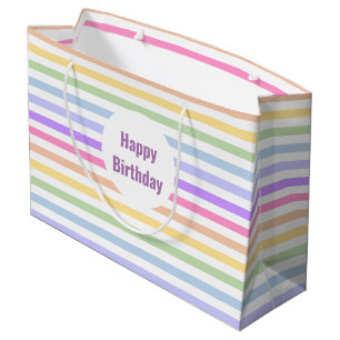 Gelukkige Verjaardagspastel Regenboog Witte Strepe Groot Cadeauzakje