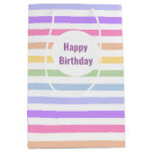 Gelukkige Verjaardagspastel Regenboog Witte Strepe Medium Cadeauzakje (Voorkant)