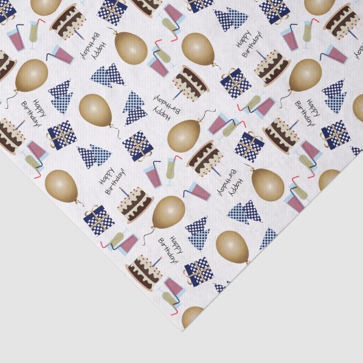 Gelukkige Verjaardagspatroon in het Blauwe Weefsel Tissuepapier (Detail)