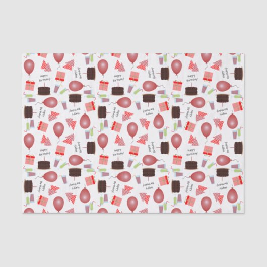 Gelukkige Verjaardagspatroon in Rood Weefseldocume Tissuepapier (Voorkant)