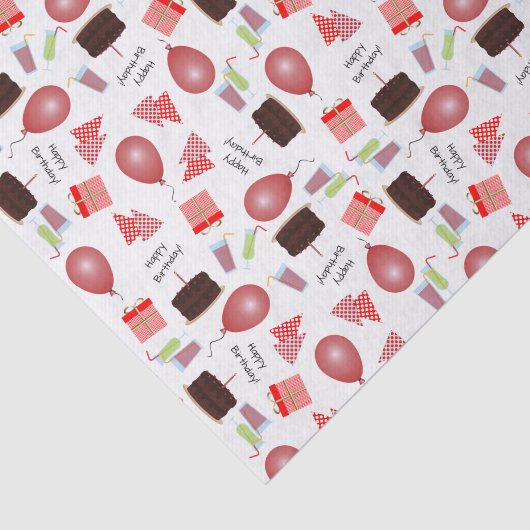 Gelukkige Verjaardagspatroon in Rood Weefseldocume Tissuepapier (Detail)