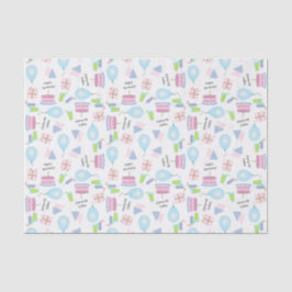 Gelukkige Verjaardagspatroon in Roze/Blauw Weefsel Tissuepapier