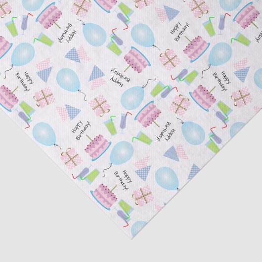 Gelukkige Verjaardagspatroon in Roze/Blauw Weefsel Tissuepapier (Detail)