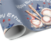 Gelukkige Verjaardagspatroon Naam Blauwe Rode Vlee Cadeaupapier (Rol Hoek)