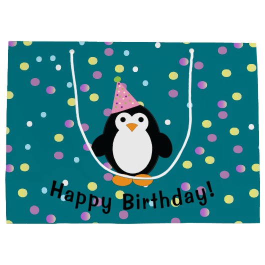 Gelukkige Verjaardagspinguïn Groot Cadeauzakje (Achterkant)