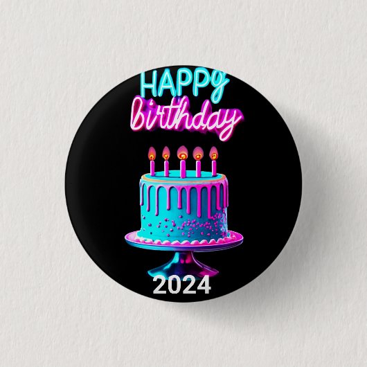 Gelukkige Verjaardagstaart 2024 Bday Party Custom Ronde Button 3,2 Cm (Voorkant)