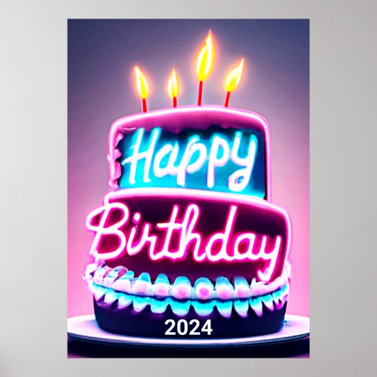 Gelukkige Verjaardagstaart 2024 Dagfeest Poster (Voorkant)