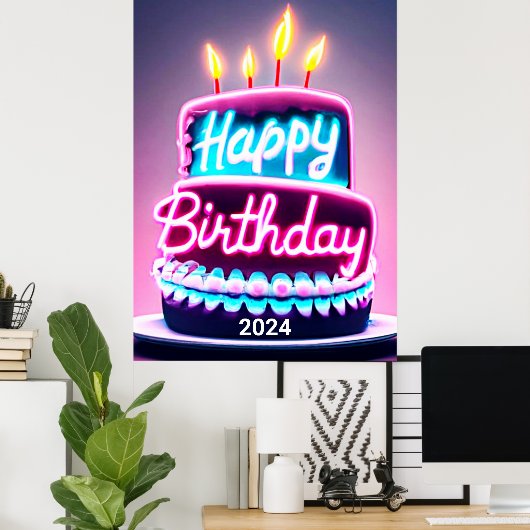 Gelukkige Verjaardagstaart 2024 Dagfeest Poster (Thuiskantoor)