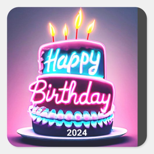 Gelukkige Verjaardagstaart 2024 Dagfeest Vierkante Sticker (Voorkant)