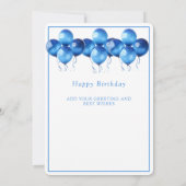 Gelukkige Verjaardagstaart Blauwe Witte Ballonnen Kaart (Achterkant)