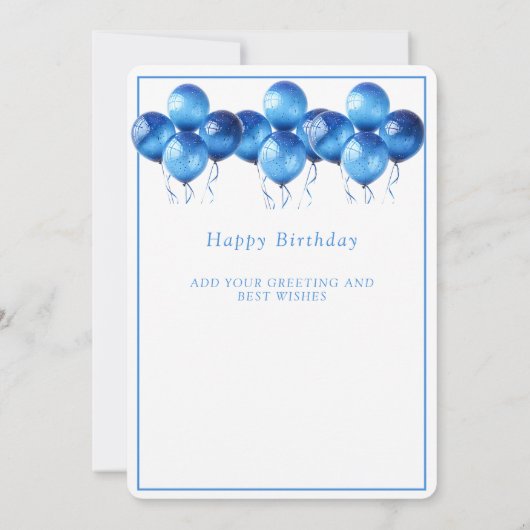 Gelukkige Verjaardagstaart Blauwe Witte Ballonnen Kaart (Achterkant)