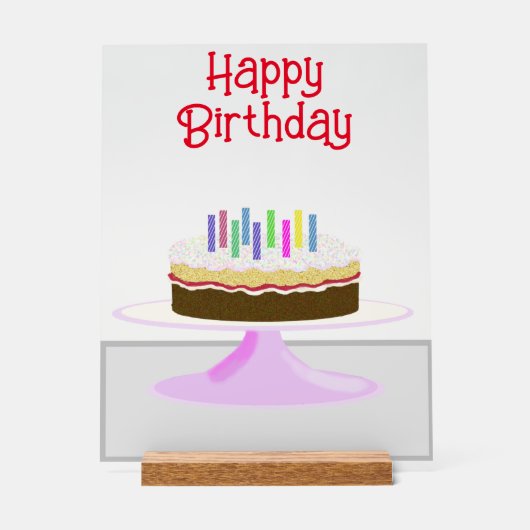 Gelukkige Verjaardagstaart en kaarsen acryl teken Acryl Bord (Voorkant)