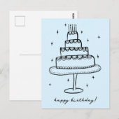Gelukkige Verjaardagstaart grillige Schets Doodle Briefkaart (Voorkant / Achterkant)