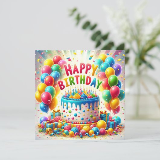 Gelukkige verjaardagstaart kaart (Staand voorkant)
