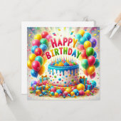 Gelukkige verjaardagstaart kaart (Voorkant / Achterkant in situ)