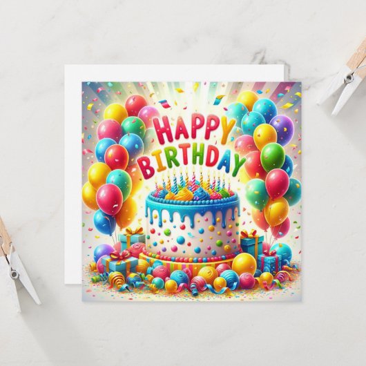 Gelukkige verjaardagstaart kaart (Voorkant / Achterkant in situ)