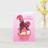 Gelukkige verjaardagstaart kaart (Gele Bloem)