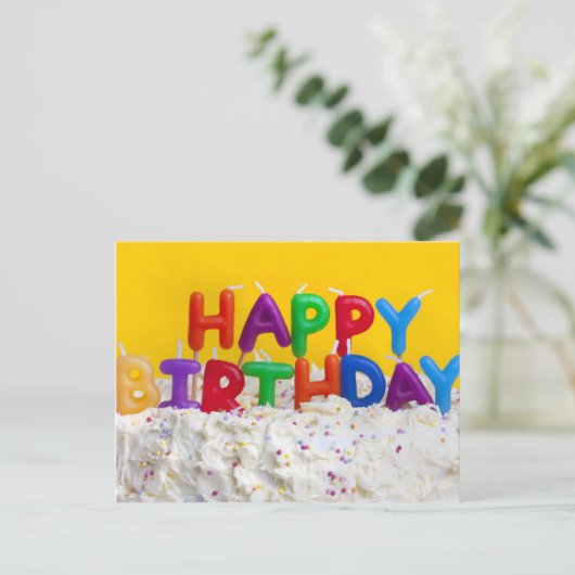 Gelukkige verjaardagstaart met boodschap briefkaart (Staand voorkant)