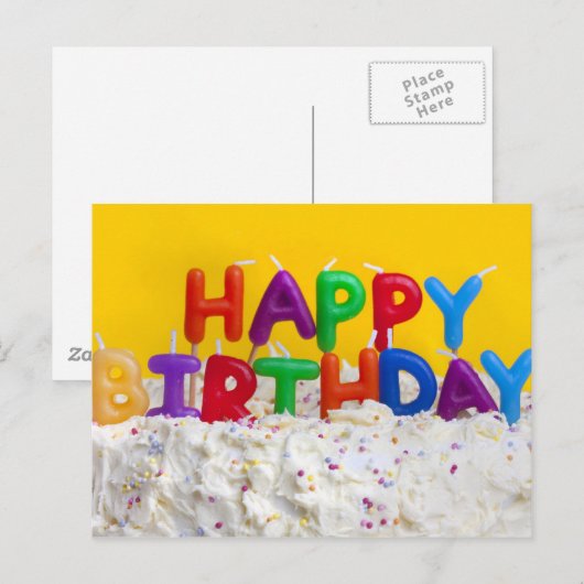 Gelukkige verjaardagstaart met boodschap briefkaart (Voorkant / Achterkant)